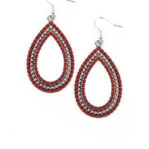 Tear Tracks Red Teardrop Fashion Jewelry Paparazzi Red and Silver Earrings